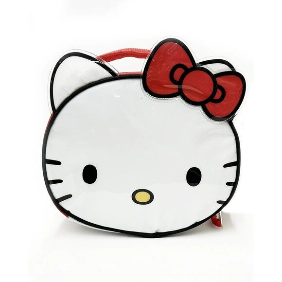 Sanrio Hello Kitty Face Lunch Bag for Girls 3-D Ears and Red Bow Insulated NEW - Picture 1 of 7